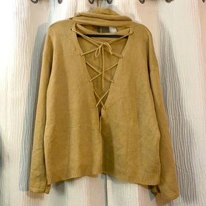 SHEIN tan tied turtleneck sweater
